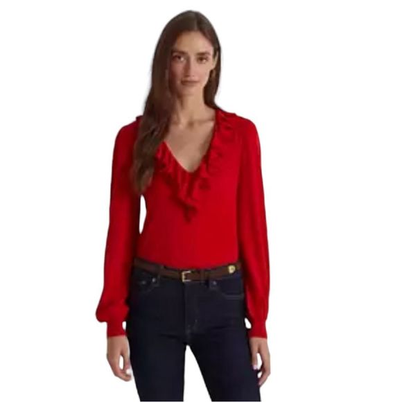 LAUREN Ralph Lauren Ruffle Trim Jersey Sweater Size 2X - Picture 2 of 11